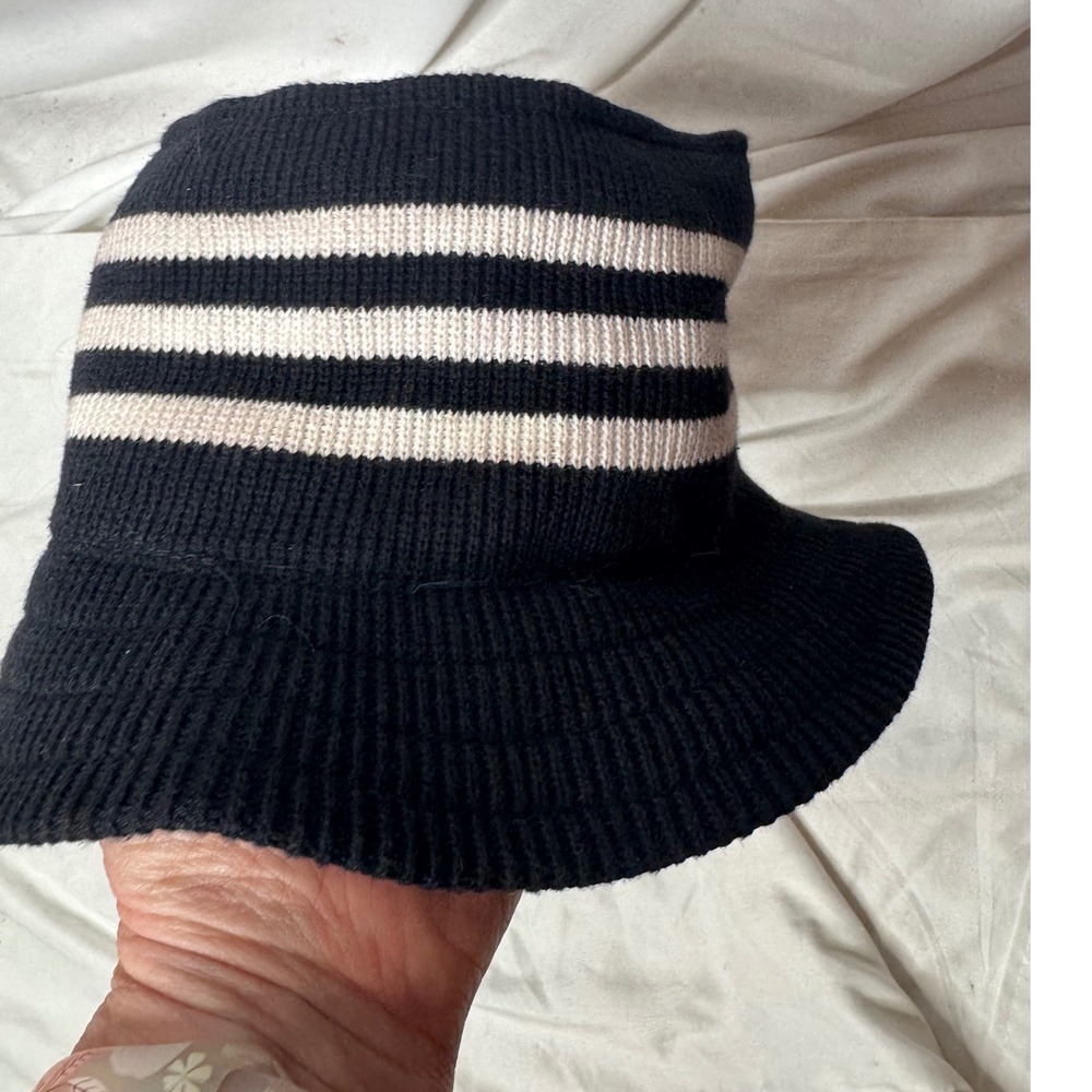 Adidas Vintage Knit Bucket Hat Black White Striped Ribbed Men L XL C109H
